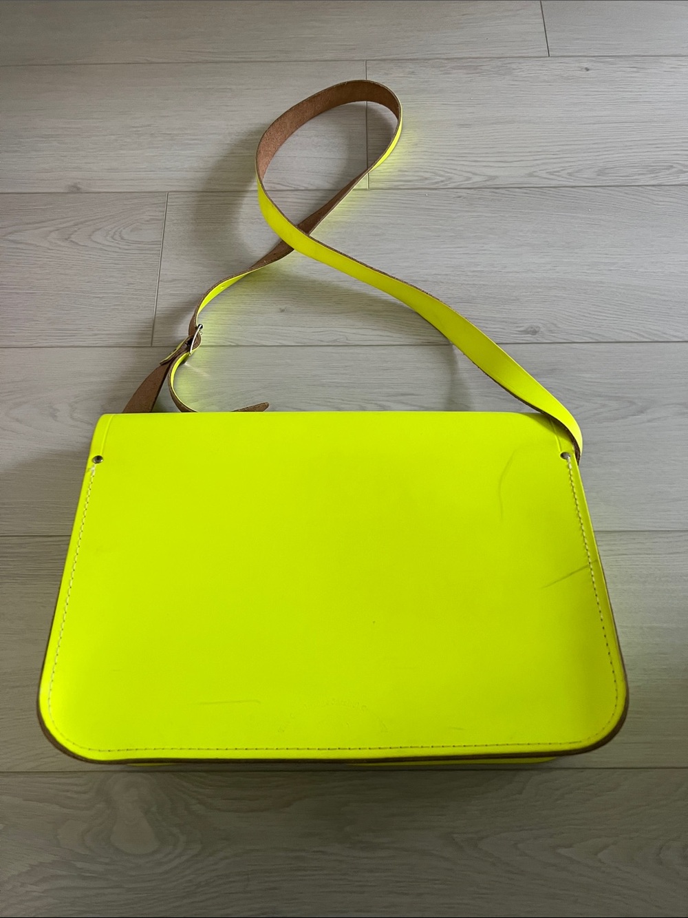 The Cambridge Satchel Company Neon Yellow Satchel with Tan Strap - Picture 2 of 7